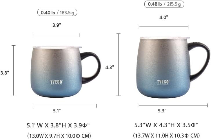 TYESO Office Coffee Mug,Vacuum Insulated Mug Double Wall Stainless Steel Tumbler Cup (Black, 12 oz)