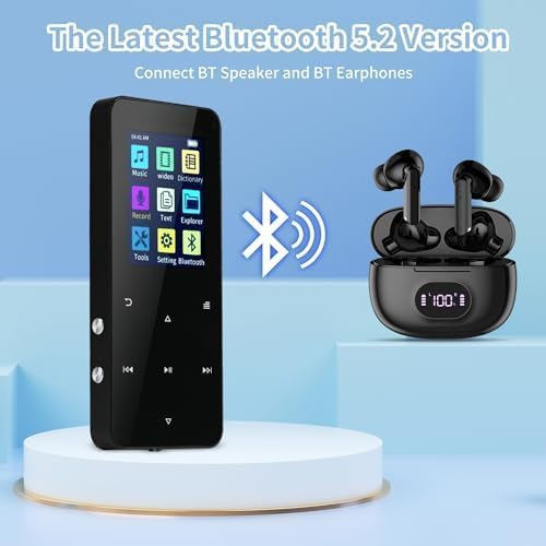 144GB MP3 Player, with Bluetooth 5.2, HiFi Sound,FM Radio, Voice Recorder, E-Book, Earphones Included,Portable Music Player for Kids ,Mini Design Ideal for Sport
