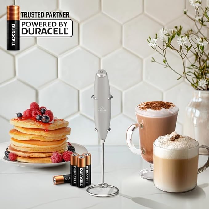 Zulay Powerful Milk Frother (4 Duracell Batteries Included) - Handheld Milk Frother Wand Drink Mixer for Coffee - Powerful Milk Foamer for Cappuccino, Frappe, Matcha & Coffee Creamer - Gray