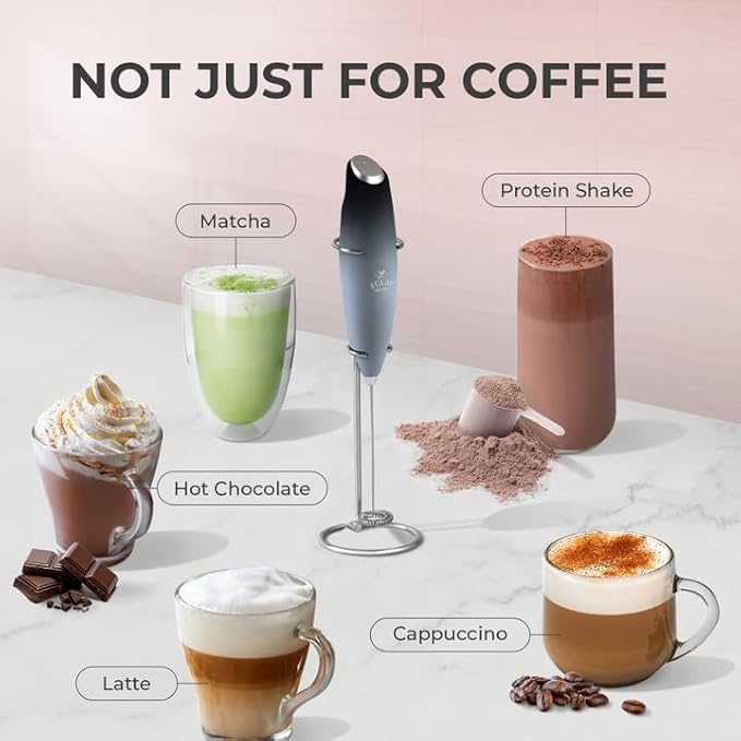 Zulay Powerful Milk Frother (4 Duracell Batteries Included) - Handheld Milk Frother Wand Drink Mixer for Coffee - Powerful Milk Foamer for Cappuccino, Frappe, Matcha & Coffee Creamer - Storm