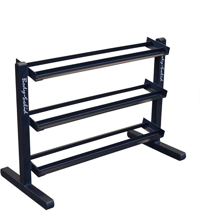 Body Solid (GDR363-RFHEX) Dumbbell Holder Rack with Hex Dumbbell Set 5-50 lbs & Vinyl Floor Mat, Weight Stand Rack for Dumbbells, Home and Commercial Gym Accessories