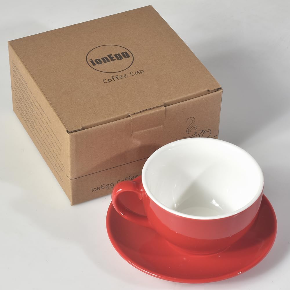 Porcelain Coffee Cup with Saucer 220ml/7.3oz for Cappuccino, Latte, and Tea, Red