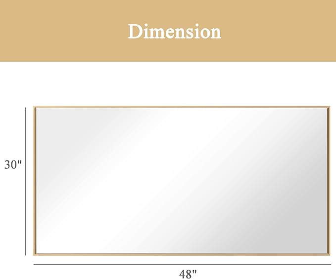 30x48 Inch Orange Gold Bathroom Mirror for Wall, Aluminum Frame Rectangle Rectangular Vanity Mirror, Modern Large for Bedroom, Living Room, Horizontal or Vertical