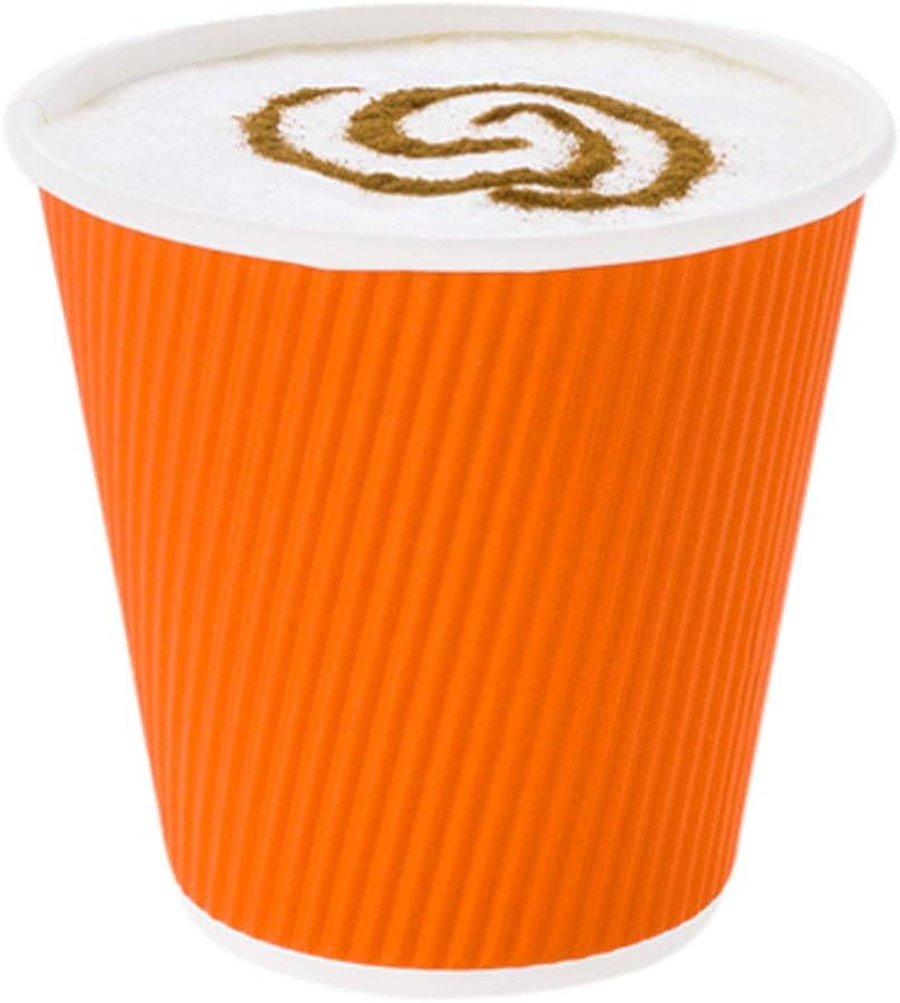 Restaurantware 8 Ounce Double Wall Disposable Coffee Cups, 500 Insulated Orange Paper Cups With Ripple Wall Design, Lids Sold Separately for Hot Beverages like Tea, Hot Chocolate, and More
