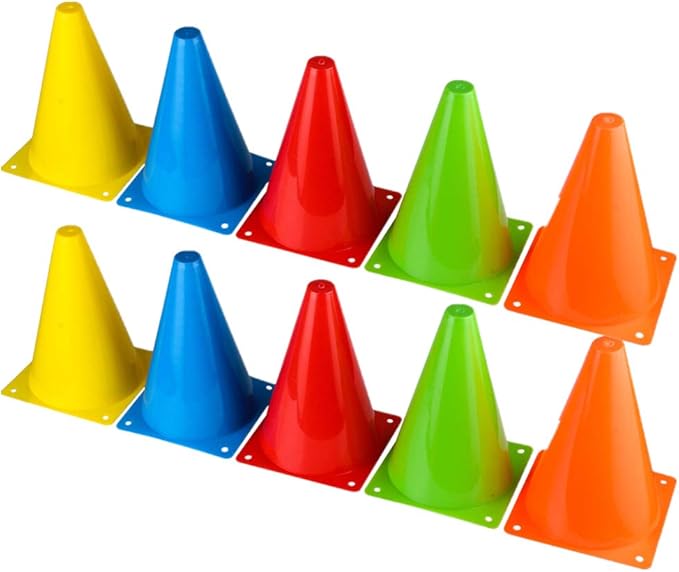 BiAnYC 7 Inch Plastic Sport Training Traffic Cones- Set of 10 Pcs/25 Pcs, 5 Colors(Orange/Yellow/Red/Blue/Green)