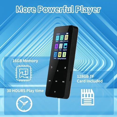 144GB MP3 Player, with Bluetooth 5.2, HiFi Sound,FM Radio, Voice Recorder, E-Book, Earphones Included,Portable Music Player for Kids ,Mini Design Ideal for Sport