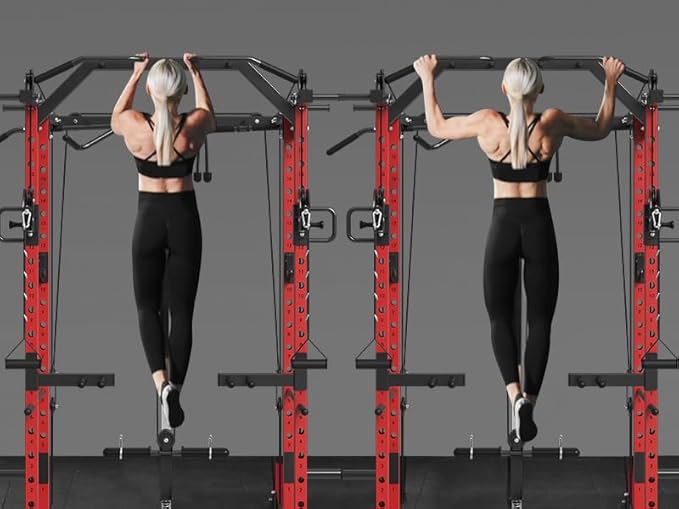 Mikolo Power Cage, Power Rack with Cable Crossover System, 1500LBS Squat Rack with LAT Pull Down System, Workout Cage with Pulley System for Fitness Home Gym