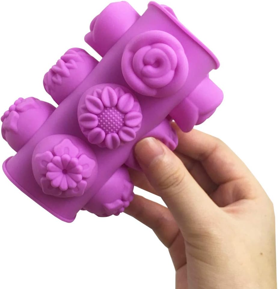 4 PACK Flower Shape Chocolate Candy Molds Set,DanziX Silicone 15 Cavity Baking Mold Ice Cube Tray for Wedding,Festival,Parties and DIY Crafts-Green,Blue,Red and Purple