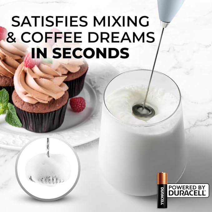 Zulay Powerful Milk Frother (4 Duracell Batteries Included) - Handheld Milk Frother Wand Drink Mixer for Coffee - Powerful Milk Foamer for Cappuccino, Frappe, Matcha & Coffee Creamer - Storm