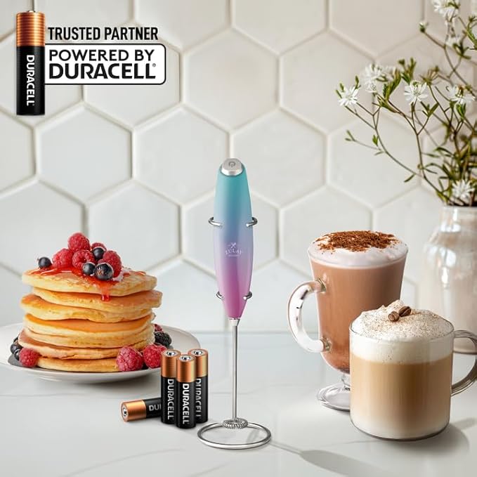 Zulay Powerful Milk Frother (4 Duracell Batteries Included) - Handheld Milk Frother Wand Drink Mixer for Coffee - Powerful Milk Foamer for Cappuccino, Frappe, Matcha & Coffee Creamer - Bubblegum