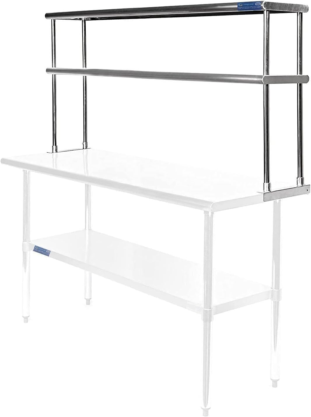 NSF Certified 18 Gauge Heavy Duty Stainless Steel Double overshelf with Brackets for Kitchens, Utility Rooms, Storage, Offices & Home