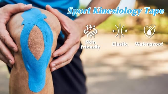 (3 Pack) Kinesiology Tape for Physical Therapy Sports Athletes–Latex Free Elastic Kinetic Tape 16ft Water Resistant Kinetic Uncut Sport Tape for Knee Pain, Shoulder Muscle & Elbow(Black+Blue+Beige)