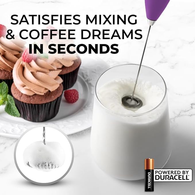 Zulay Powerful Milk Frother Handheld Foam Maker for Lattes - Whisk Drink Mixer for Coffee, Mini Foamer for Cappuccino, Frappe, Matcha, Hot Chocolate by Milk Boss (Firework)