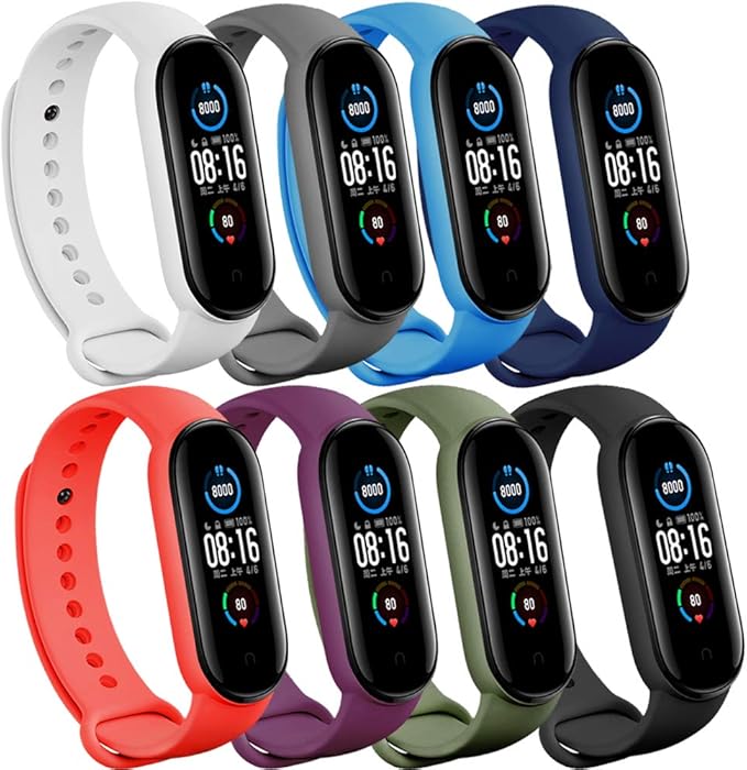 (8 PACK) Mi 5 & 6 Strap Replacement Bracelets with three FREE Screen Protectors , Skin-Friendly Soft & Flexible Silicone Mi 5 & 6 Strap Wristbands for Male and Female