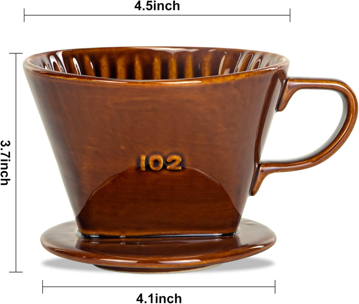 Pour Over Ceramic - Coffee Dripper Ceramic Coffee Maker with 3 Holes Flat Bottom, Porcelain Slow Filter Cone for Travel, Camping, Office, Home, Coffee Maker Brew