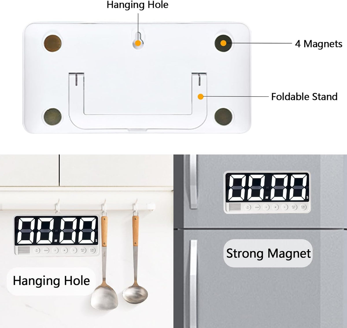 Digital Kitchen Timer with 7.1” Extra Large Display, Rechargeable Magnetic LED Countdown/Up Memory Timer with 6 Alarms & 4 Volume Levels for Cooking, Classroom, Office, Home Gym (White)