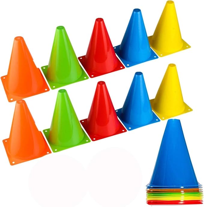 BiAnYC 7 Inch Plastic Sport Training Traffic Cones- Set of 10 Pcs/25 Pcs, 5 Colors(Orange/Yellow/Red/Blue/Green)