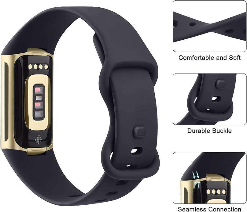 2 Pack Bands Compatible with Fitbit Charge 6 / Fitbit Charge 5 Bands for Women Men, Waterproof Classic Soft Sports Replacement Wristbands