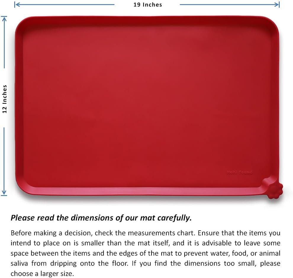 Hoki Found Silicone Pet Food Mats - Non Slip Dog Cat Bowl Mats - Classic Red