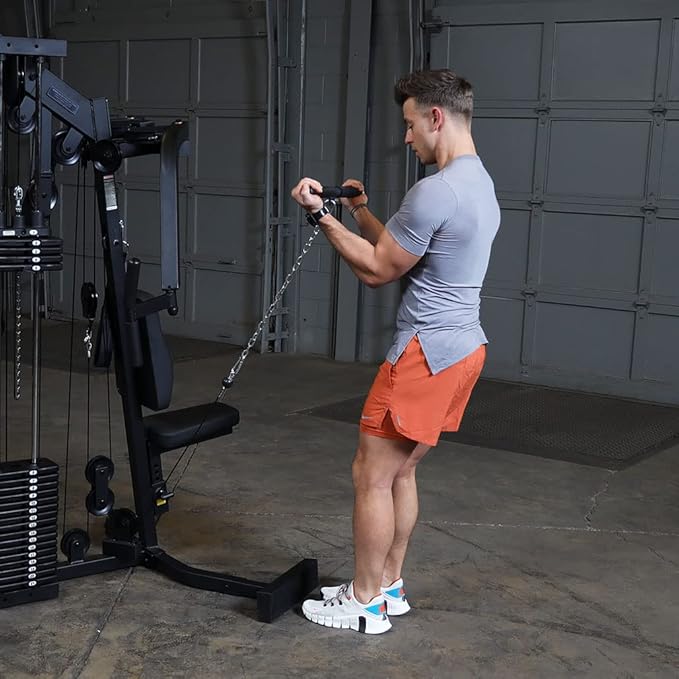 Body-Solid (EXM2500BLPS) Multi-Station Home Gym Machine Arm & Leg Strength Training Functional Exercise Workout Station, 210lbs. Black Weight Stack with Leg Press