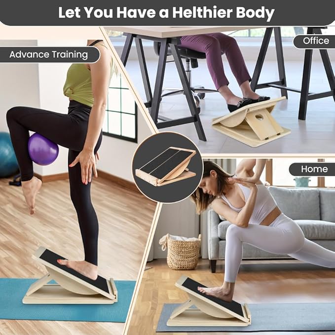 2-in-1 Fitness Slant Board for Calf Stretching Adjustable Incline Board for Mobility, Rehab, Yoga, Pilates, Planter Fasciitis Calf Stretcher Balance Board for Feet Heel Ankle – Portable