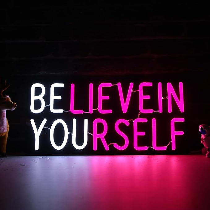 Believe in Yourself Neon Sign USB Powered for Room Decor, LED Neon Light Sign Dimmable for Kids Bedroom Office Bar Wall Art Birthday Gift 16 * 7.5 Inches Pink