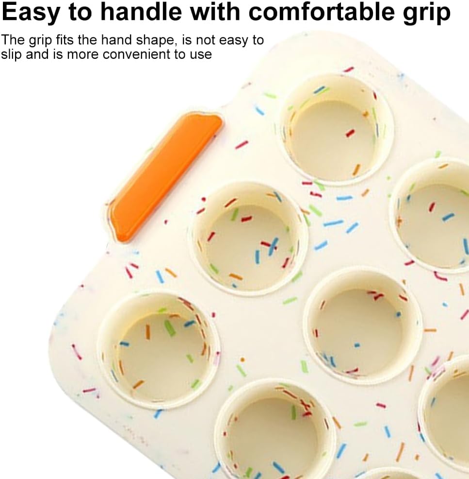 Silicone Muffin Pan,12 Cups Muffin Baking Pan with Handle Reusable Cupcake Baking Pan for Roasting Homemade Muffins, Cupcakes and Egg Bites(COLOR:Beige)