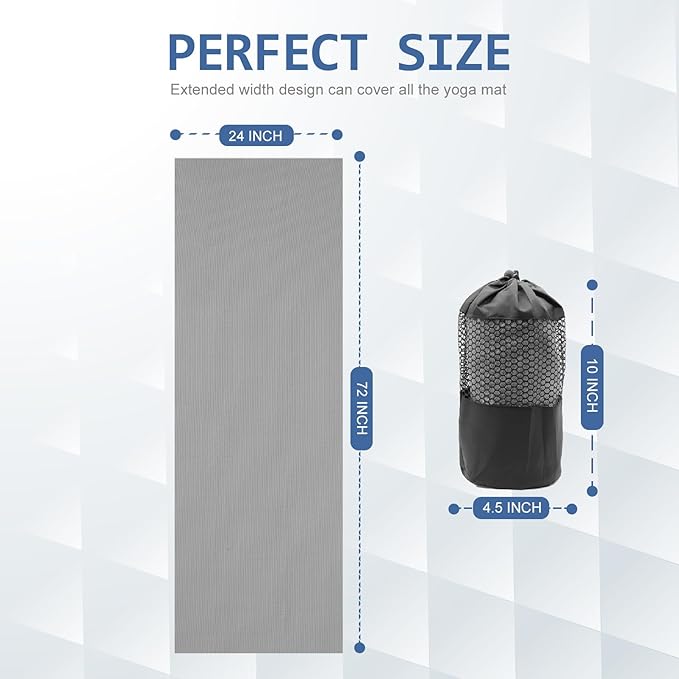 Eunzel 2 Pack Yoga Towel,Hot Yoga Mat Towel with Grip Dots Sweat Absorbent Non-Slip for Hot Yoga, Pilates and Workout 24" x72,Dark Grey (2 Pack)