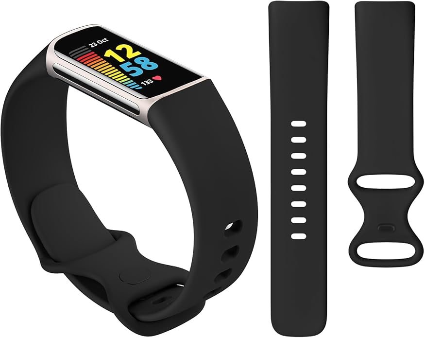 2 Pack Bands Compatible with Fitbit Charge 6 / Fitbit Charge 5 Bands for Women Men, Waterproof Classic Soft Sports Replacement Wristbands
