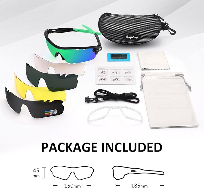 BangLong Polarized Sports Sunglasses Cycling Sun Glasses for Men Women with 5 Interchangeable Lenes for Running Baseball Golf