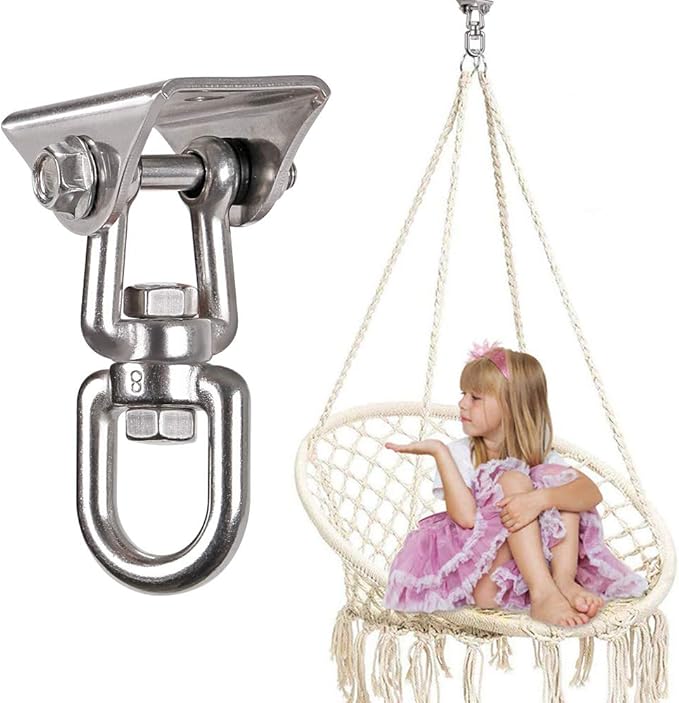 2 Pack Heavy Duty 360 Swivel Hanger, Stainless Steel Swing Hook for Ceiling, Wooden Swing Set Bracket, Punching Bag Hanger for Playground Gym Rope Hammock Chair, 1200 Lb Load