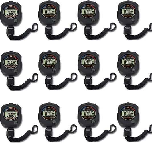 12 pack Multi-function Electronic Digital Sport Stopwatch Timer, Large Display with Date Time and Alarm Function,suitable for Sports Coaches Fitness Coaches and Referees