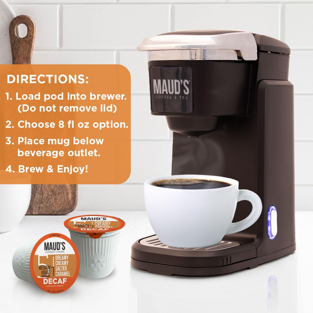 Maud's Salted Caramel Flavored Coffee Pods, 100 ct, Medium Roast Flavored Coffee in Recyclable Single Serve Pods – 100% Arabica Beans, Compatible with Keurig K Cups Maker