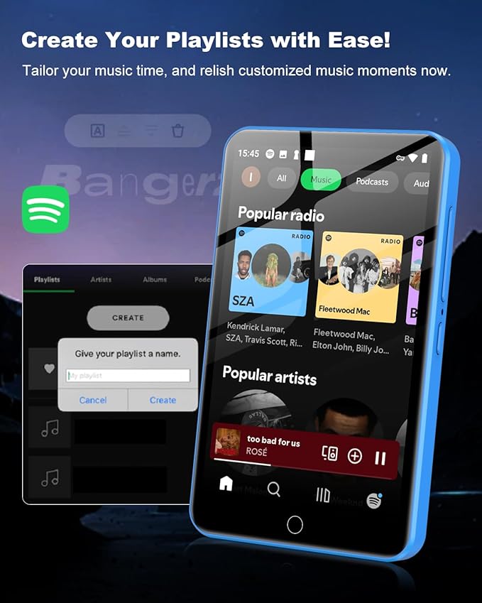 80GB MP3 Player with Bluetooth and WiFi, ZAQE 4" HD Full Touch Screen MP3 Player with Spotify, Amazon Music,YouTube,Pandora,Libby,Android MP4 Music Player for Kids