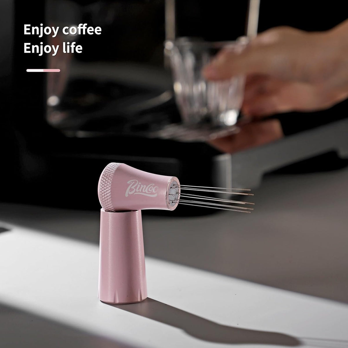WDT Espresso Distribution Tool - Espresso Stirrer Tool For Barista, Espresso Tamper With Stainless Steel Retractable Needles (PINK)