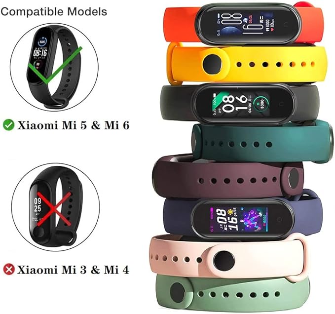 (8 PACK) Mi 5 & 6 Strap Replacement Bracelets with three FREE Screen Protectors , Skin-Friendly Soft & Flexible Silicone Mi 5 & 6 Strap Wristbands for Male and Female