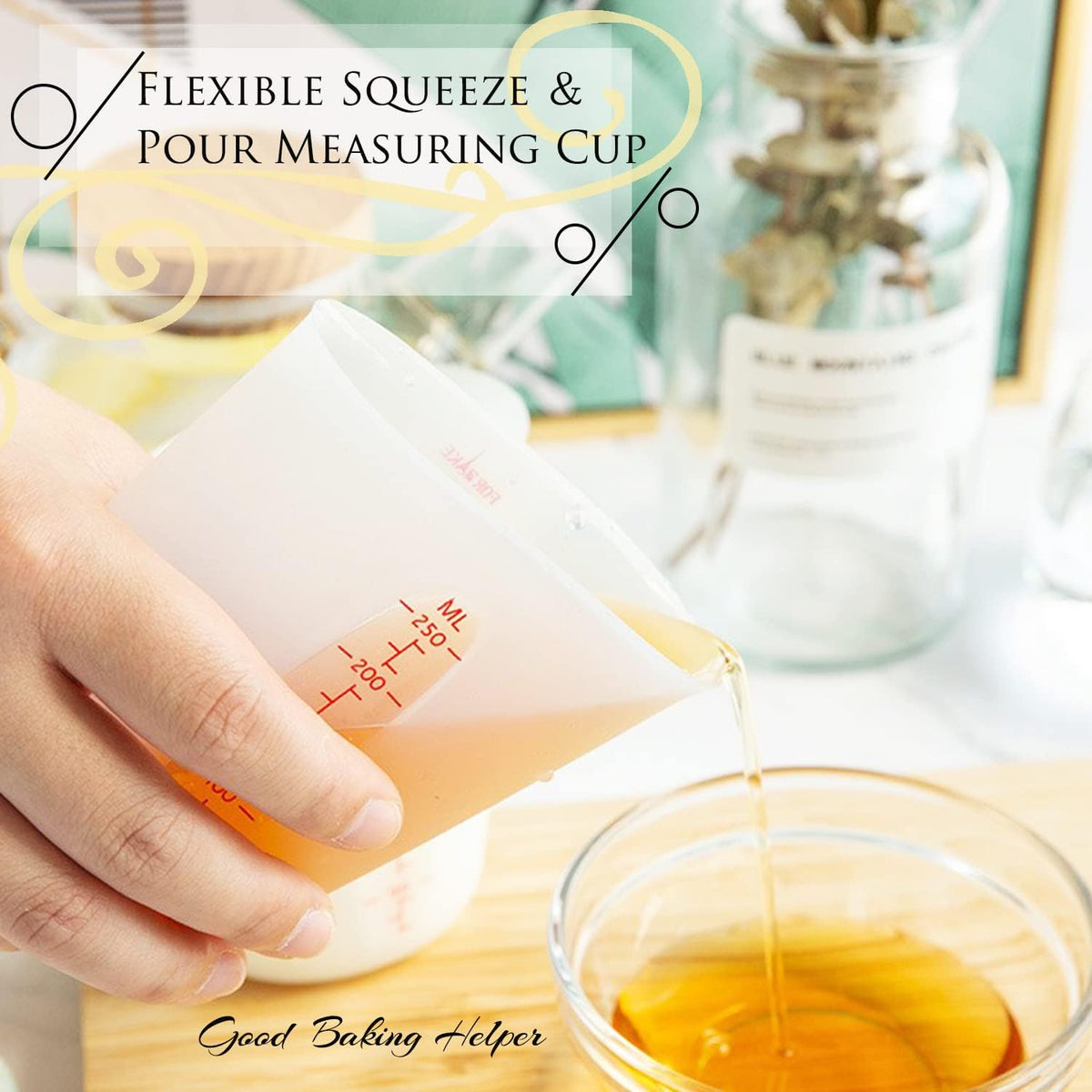 3 PCS Silicone Flexible Measuring Cups,Melting Cups for Epoxy Resin,Butter,Chocolate and More,2 Cup&1 Cup&1/2 Cup,Squeeze and Pour Silicone Measuring Cup with Marking Ounce/ML