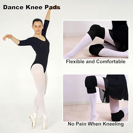 2 Pairs Adult Dance Knee Pads for Men Women Youth, Workout Sports Knee Protectors for Volleyball Soccer Yoga Exercise Bike, Soft Ice Skating Kneepads for Snowboarding Skiing Mountaineering, Black M
