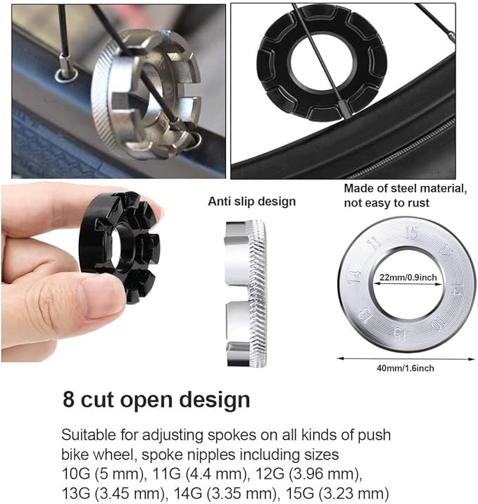 Bicycle Spoke Tension Meter Wrench Repair Tool Set, 8pcs Adjustment Bike Bicycle Spoke Indicator Tensiometer Wrench, Wheel Repair Tool W/Valve Wrench/Spoke Wrench/Tire Lever/Hex/Socket Wrench
