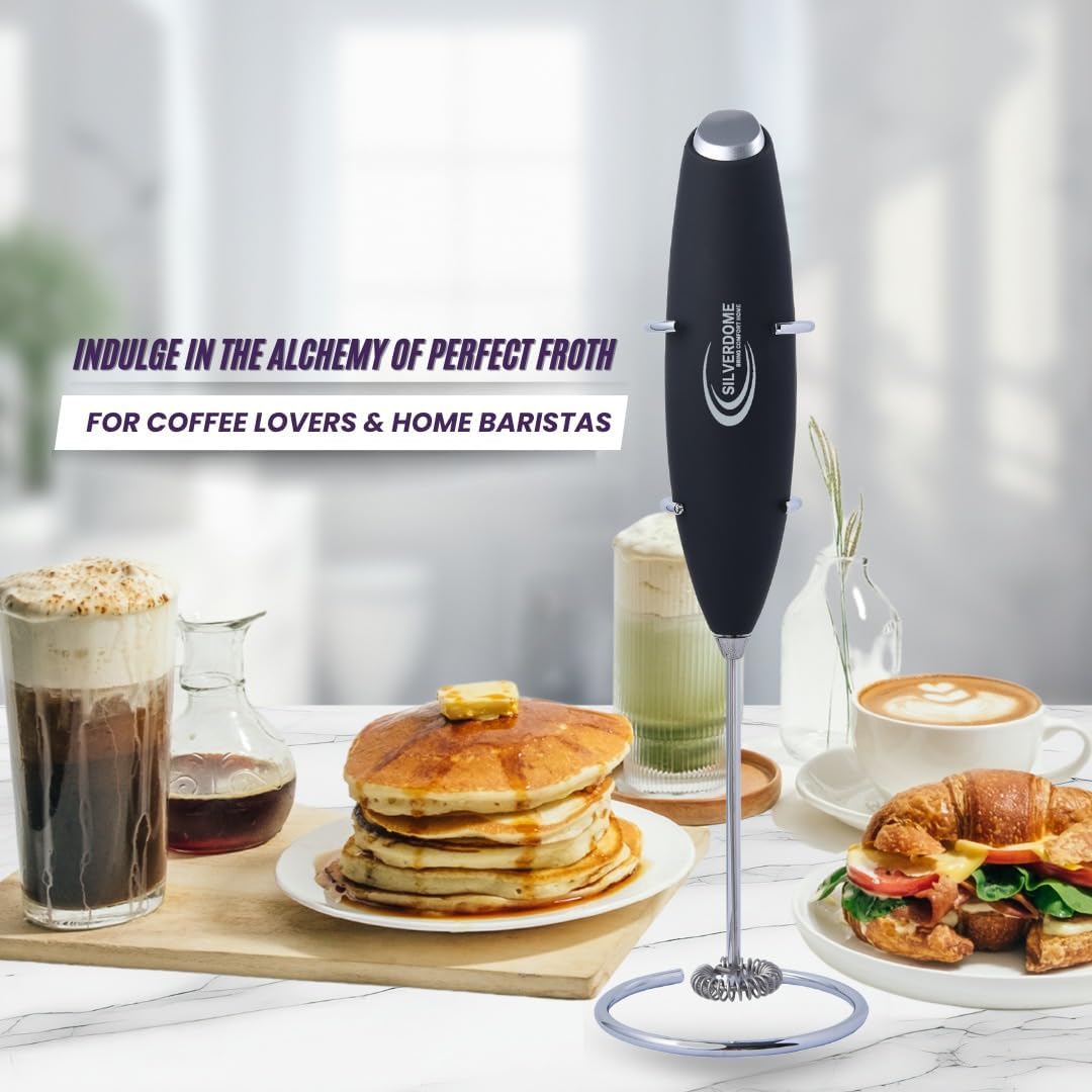 Silverdome's Powerful Handheld Milk Frother, Stainless Steel whisk for Silky Foam in Seconds, Battery Operated(Not Included), Perfect for café-style drinks, Coffee, Lattes, Cappuccino, Hot Chocolate.