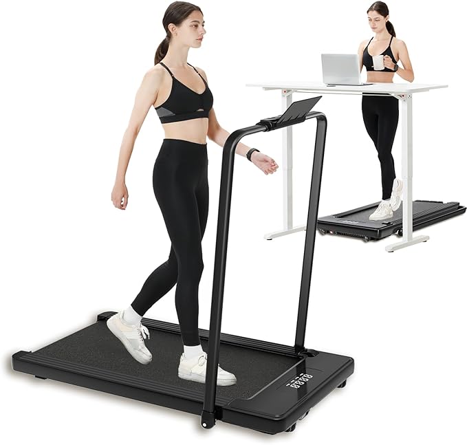 2 in 1 Folding Treadmill, Smart Walking Running Machine with Bluetooth Audio Speakers, Installation-Free,Under Desk Treadmill for Home/Office Gym Cardio Fitness