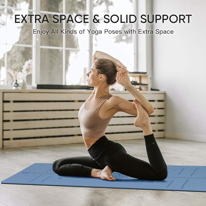 Yoga Mat Non Slip TPE Extra Wide Yoga Mat with Alignment Mark, 72"L x 32"W x 0.32"/0.24"Th (183cm x 81cm x 8mm/6mm), Anti-Tear Exercise Mat with Carrying Strap and Bag, Workout Mats for Yoga, Pilates