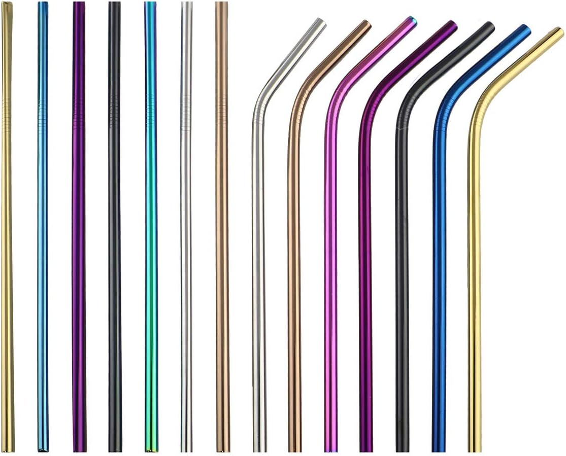 Gugrida Metal Straws Stainless Steel Straws 8.5" Drinking Straws Reusable 4 Set - Ultra Long Muti Color-Cleaning Brush for 20/30 Oz for Trail Tumblers Yeti RTIC SIC Ozark (2 Straight|2 Bent|1 Brush)