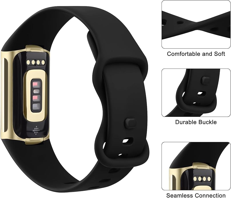 2 Pack Bands Compatible with Fitbit Charge 6 / Fitbit Charge 5 Bands for Women Men, Waterproof Classic Soft Sports Replacement Wristbands