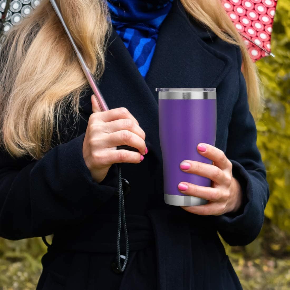 DOMICARE 20oz Tumbler with Lid Stainless Steel Tumblers Bulk, Double Wall Vacuum Insulated Coffee Travel Mug Powder Coated Tumbler, 12 Pack Purple