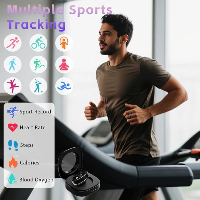 Activity Tracker Ring for Men – Smart Ring with Heart Rate, SpO2, Blood Pressure, Sleep Monitoring, Step & Calorie Counter, 5ATM Waterproof, No Subscription Fee (Black, 8)