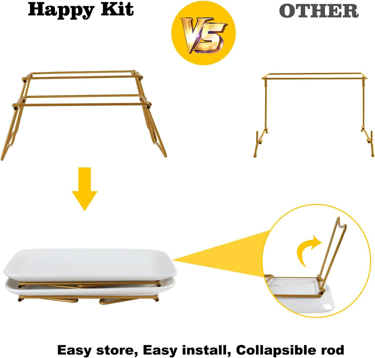 HAPPY KIT 12 Inch 2 Tier Serving Tray,Tiered Tray Stand with Freely Combinable Rack,Serving Platter for Appetizer Steak Chips Dessert, Black