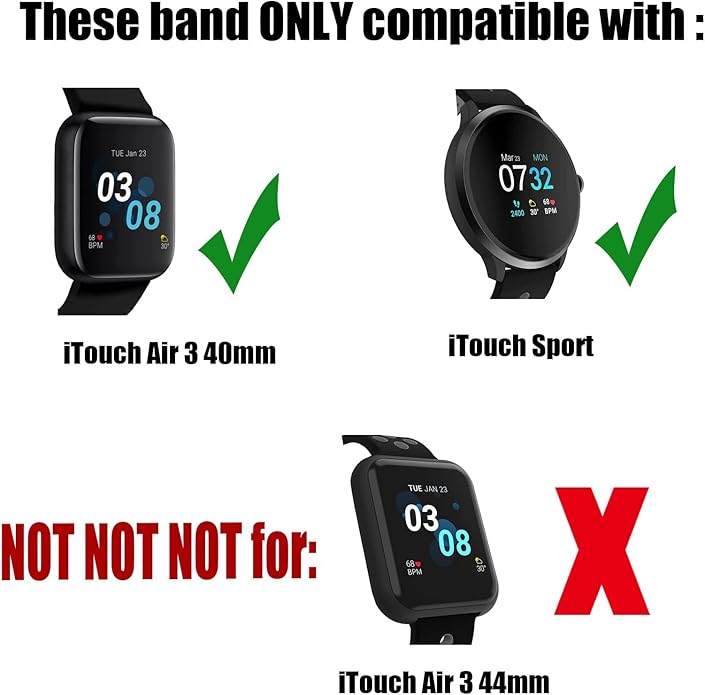 20mm Bands Compatible with iTouch Air 3, 40mm/iTouch Sport 4 Smart Watch Silicone Wristband Replacement Bracelet Sport Strap