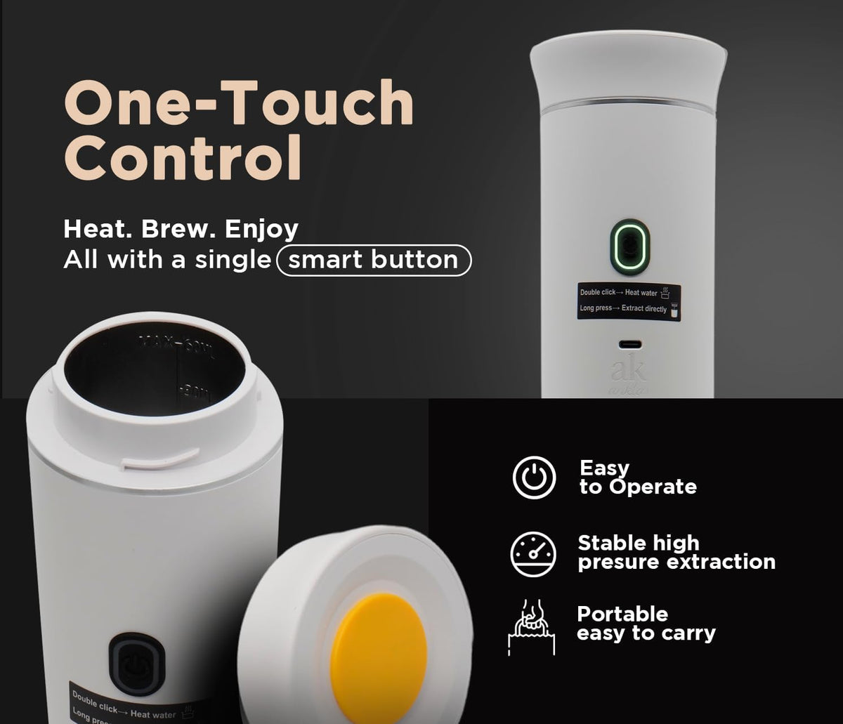 3-in-1 Portable Coffee Maker – Electric Espresso Machine for Travel – Compatible with Ground Coffee, NS & DG Capsules – USB-C Rechargeable Portable Espresso Maker (White)