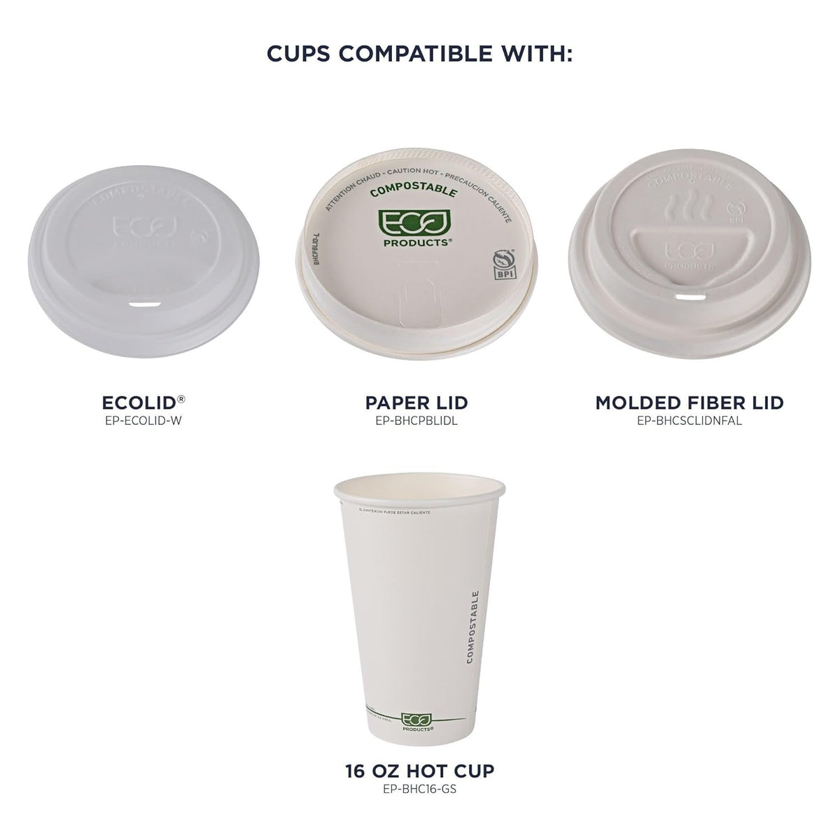 ECO PRODUCTS Compostable Disposable GreenStripe 16oz Coffee Cups, Case of 1000, White Single Wall Hot Paper Cup, Plant Based PLA Lining, Biodegradable